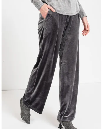 Pantaloni de catifea cu croiala ampla, Gri cenusiu
