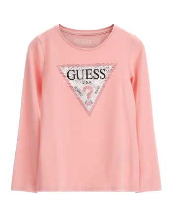 Bluza cu imprimeu logo si strasuri, Roz somon