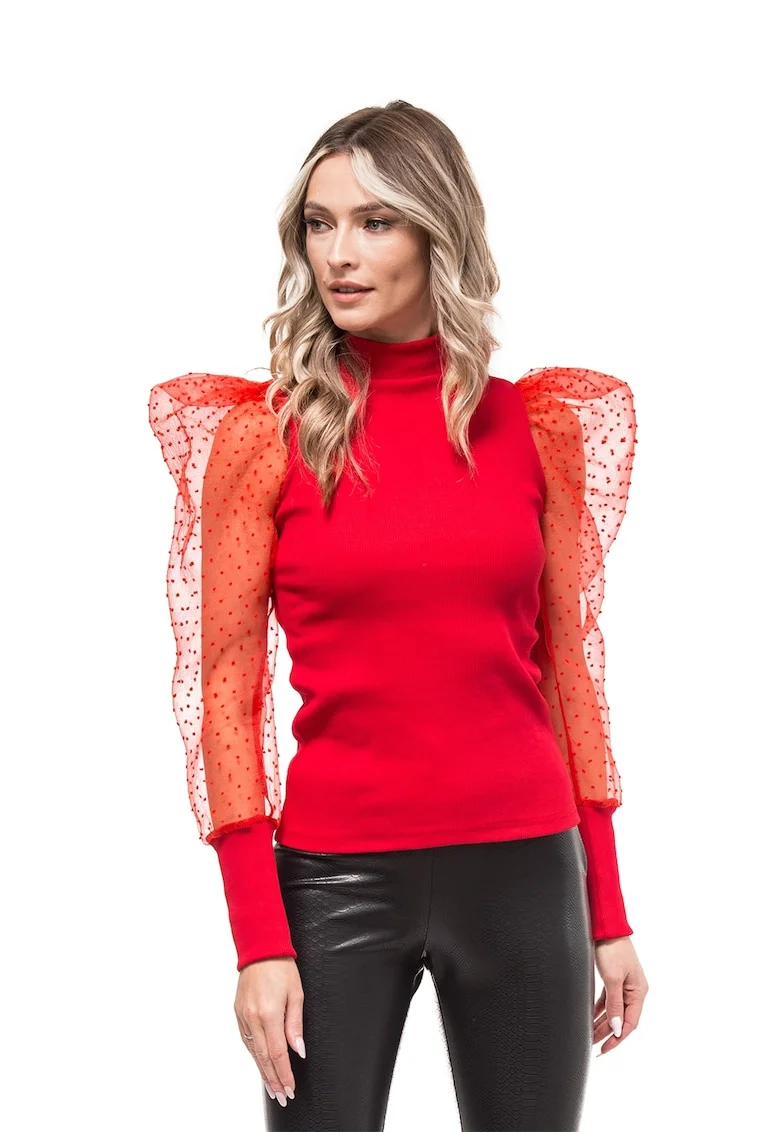 Bluza striata cu maneci bufante Calia, Rosu