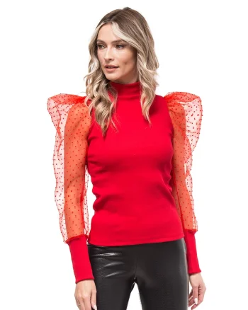 Bluza striata cu maneci bufante Calia, Rosu