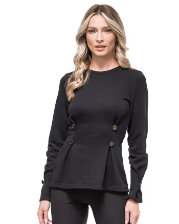 Bluza cu decolteu la baza gatului si nasturi decorativi Aroa, Negru
