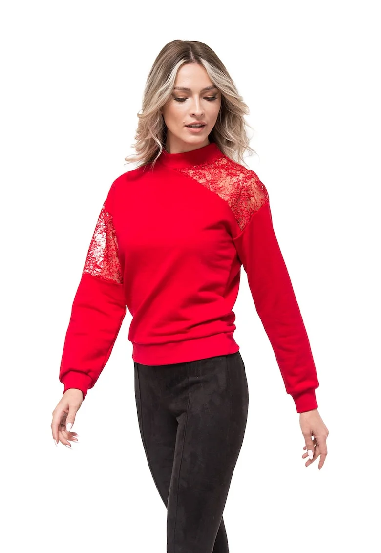 Bluza cu insertii din dantela Tania, Rosu