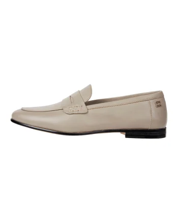 Pantofi loafer din piele cu detaliu cu logo discret, Maro taupe