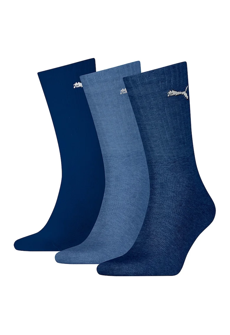 Set de sosete unisex lungi cu logo brodat - 3 perechi, Albastru