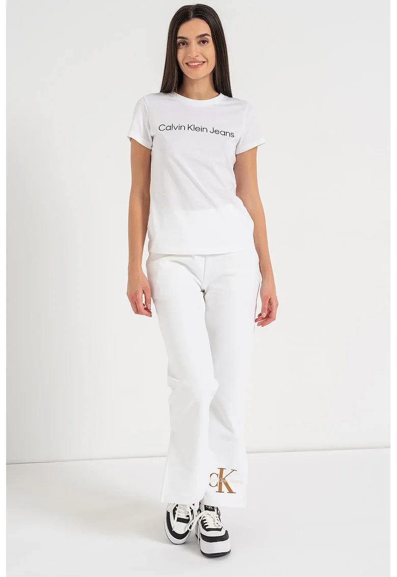Tricou slim fit cu decolteu la baza gatului, Alb