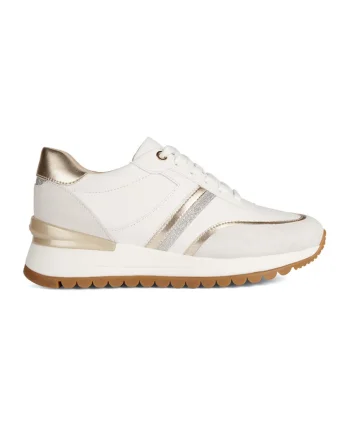 Pantofi sport de piele cu garnituri din piele intoarsa Desya, Alb/Auriu