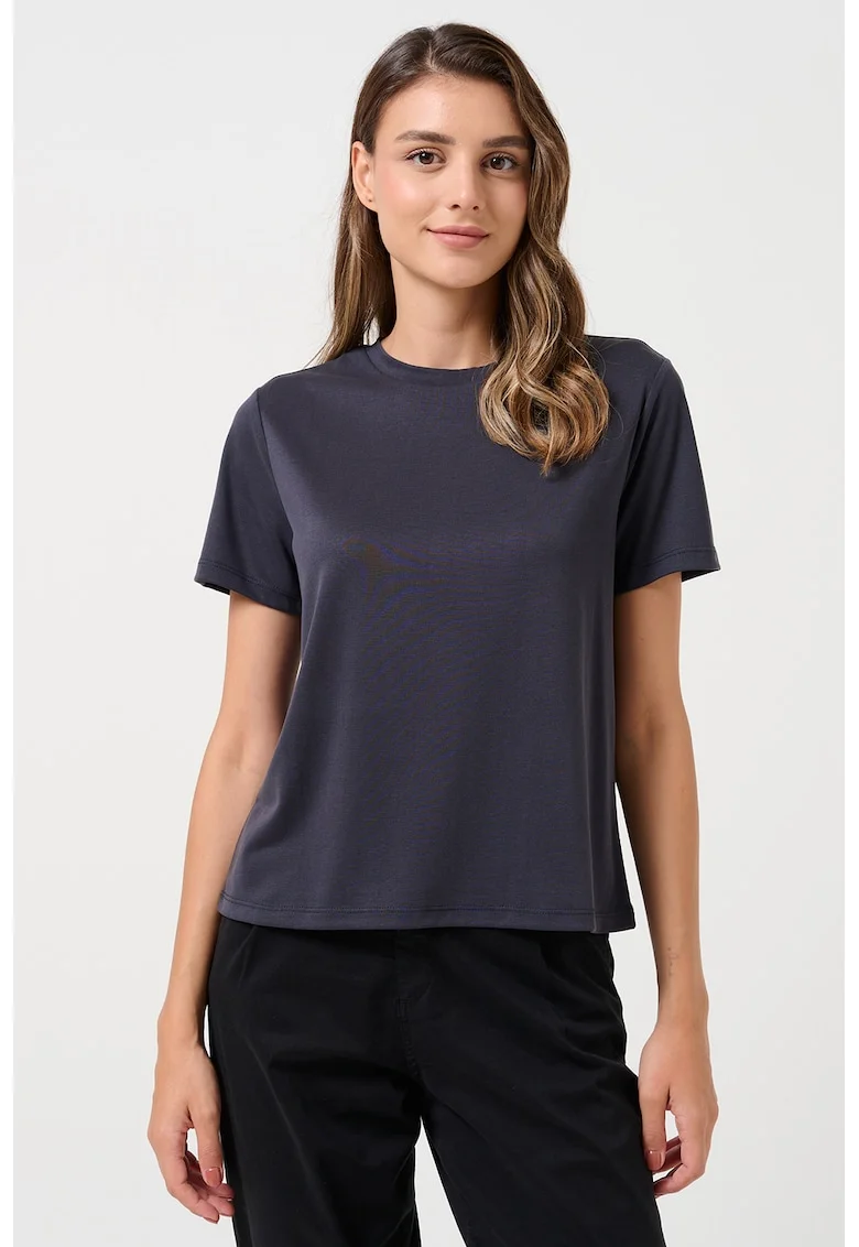 Tricou cu decolteu la baza gatului, din amestec de modal Stiziano, Negru stins