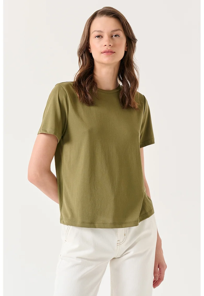 Tricou cu decolteu la baza gatului, din amestec de modal Stiziano, Kaki