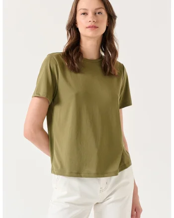 Tricou cu decolteu la baza gatului, din amestec de modal Stiziano, Kaki