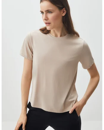 Tricou cu decolteu la baza gatului Tiziano, Maro taupe deschis