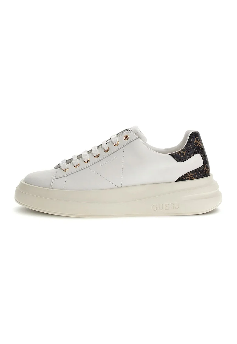 Pantofi sport de piele ecologica si piele, Alb/Maro