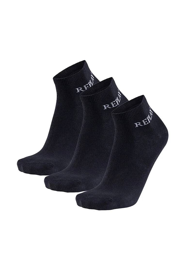 Set de sosete unisex scurte cu logo - 3 perechi, Negru
