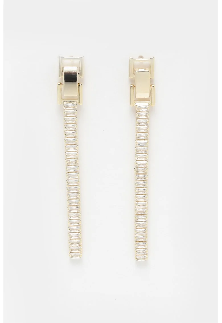 Cercei lungi placati cu aur de 18K, Auriu/Transparent