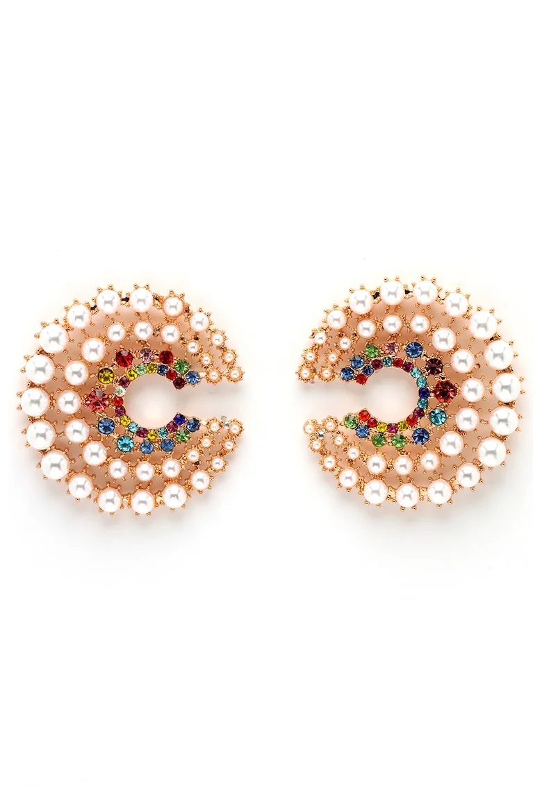 Cercei placati cu aur de 18K si decorati cu cristale, Multicolor