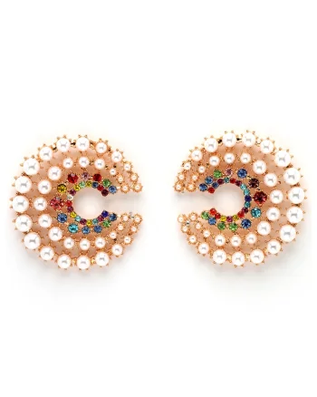 Cercei placati cu aur de 18K si decorati cu cristale, Multicolor