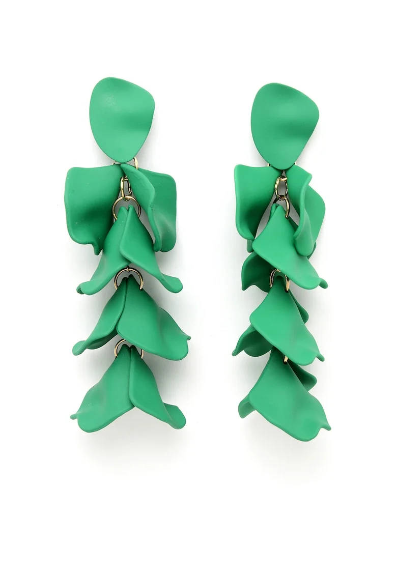 Cercei in forma de petale, placati cu aur de 18K, Verde/Auriu