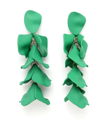 Cercei in forma de petale, placati cu aur de 18K, Verde/Auriu