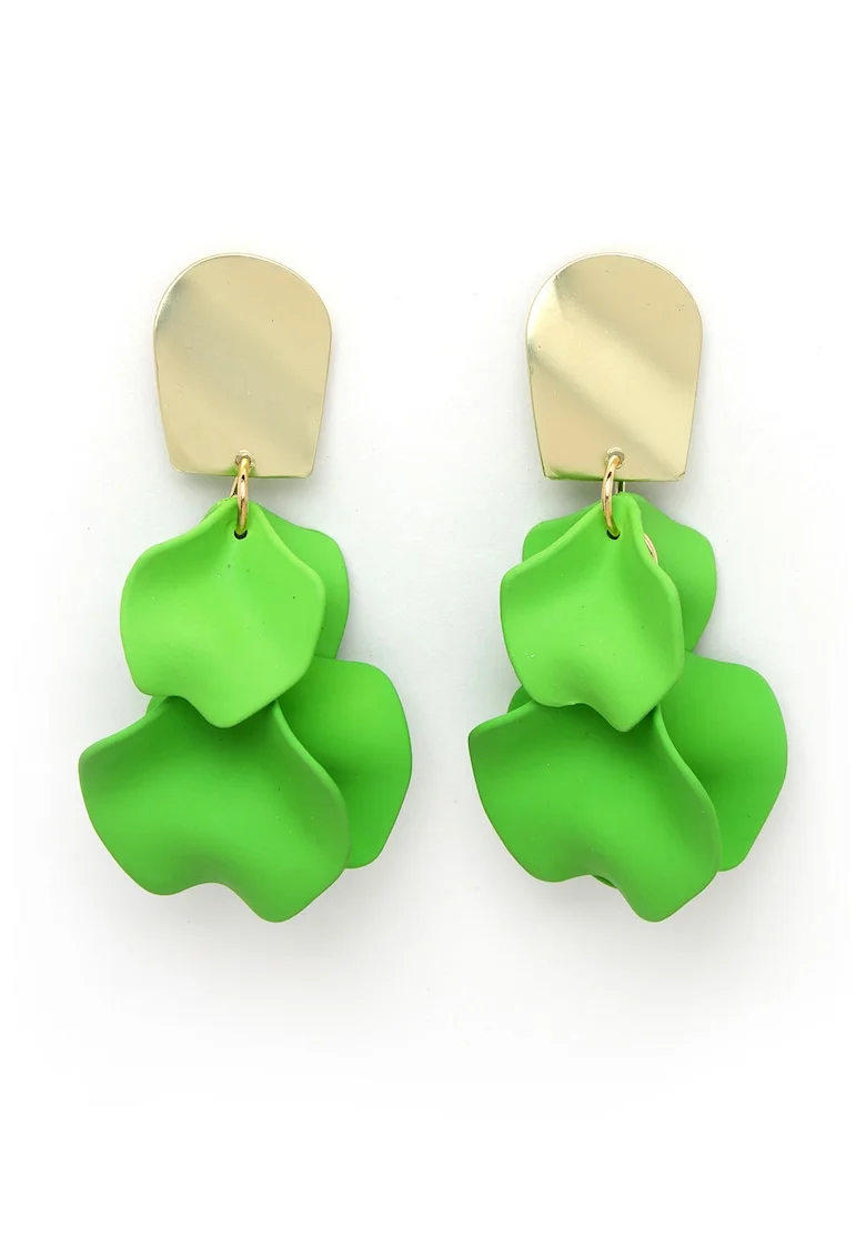 Cercei placati cu aur de 18K in forma de petale, Verde/Auriu