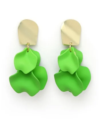Cercei placati cu aur de 18K in forma de petale, Verde/Auriu