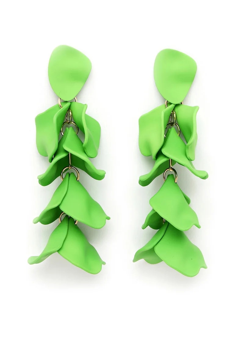 Cercei in forma de petale, placati cu aur de 18K, Verde/Auriu