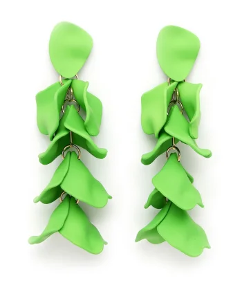 Cercei in forma de petale, placati cu aur de 18K, Verde/Auriu