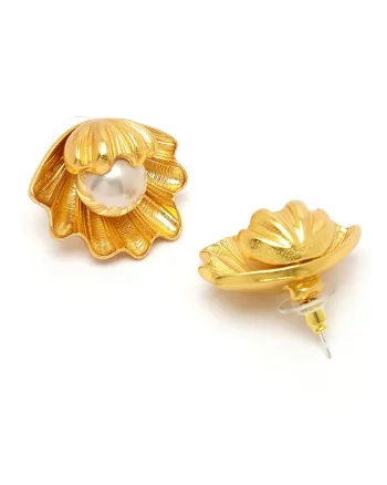 Cercei in forma de floare placati cu aur de 18K, Alb/Auriu