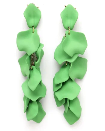 Cercei in forma de petala placati cu aur de 18K, Verde/Auriu