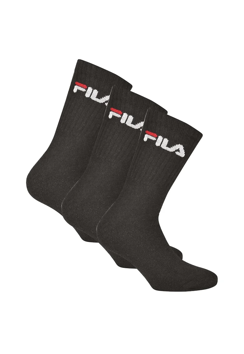 Set de sosete lungi unisex cu imprimeu logo - 3 perechi, Negru