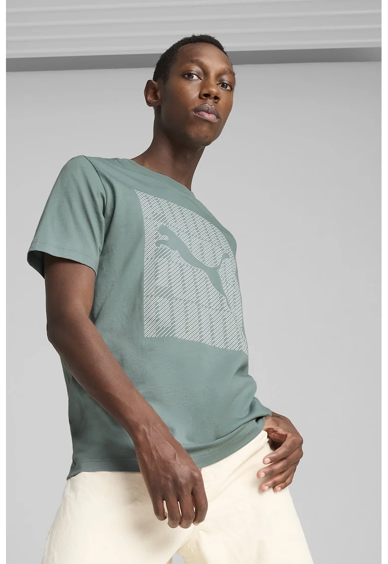 Tricou din amestec de bumbac cu imprimeu logo, Alb murdar/Verde persan
