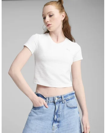 Tricou crop din amestec din bumbac, Alb optic