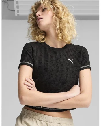 Tricou crop din amestec din bumbac, Negru