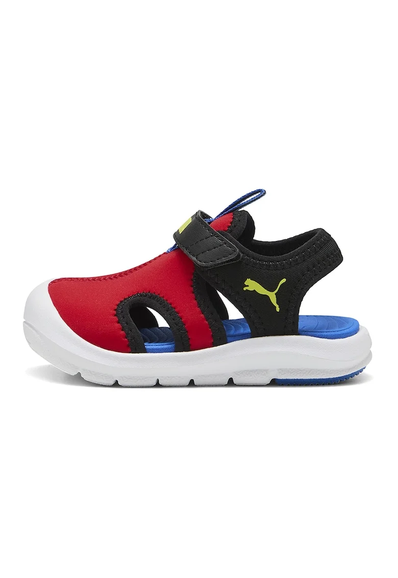 Sandale Fun Racer cu inchidere velcro si decupaje, Rosu/Negru/Galben