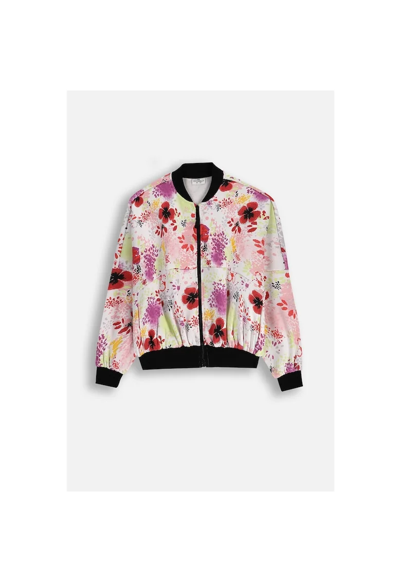 Bluzon cu fermoar si imprimeu floral, Multicolor