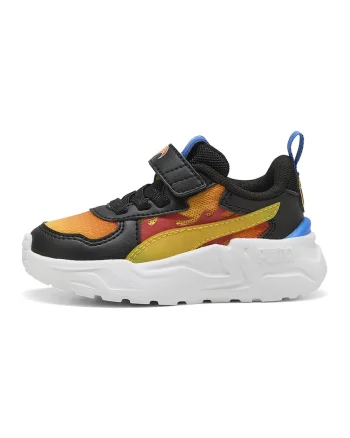 Pantofi sport cu inchidere velcro si model colorblock, Negru/Portocaliu