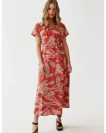 Rochie midi cu maneci chimono, Rosu/Alb