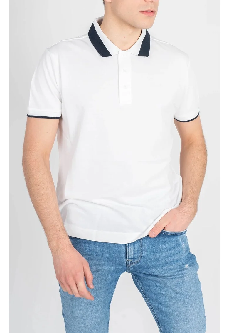 Tricou polo cu detalii contrastante, Alb,