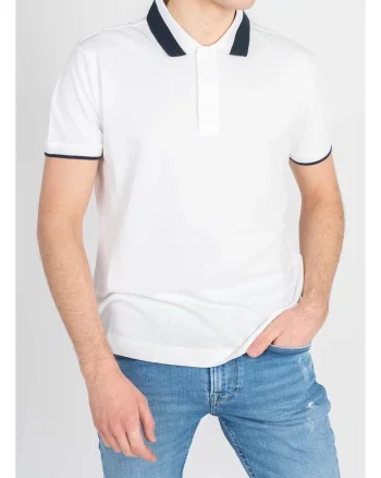 Tricou polo cu detalii contrastante, Alb,