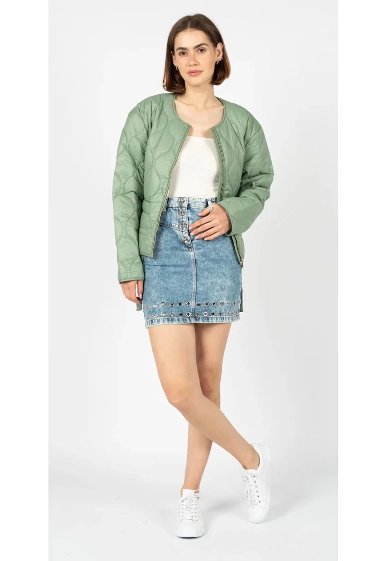 Fusta mini din denim cu anouri, Azur, 34