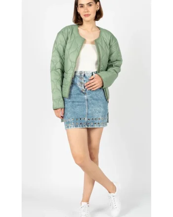 Fusta mini din denim cu anouri, Azur, 34