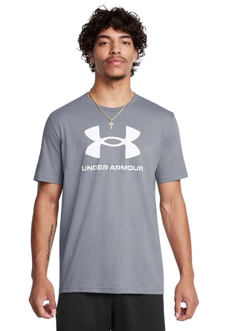 Tricou lejer cu imprimeu logo, Alb/Gri cenusiu