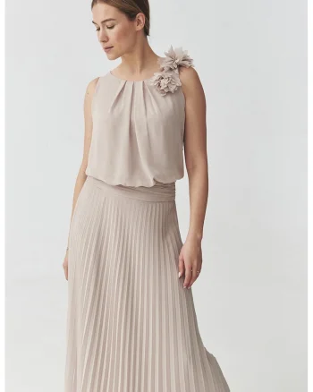Rochie cu aspect plisat Rozani, Maro taupe deschis