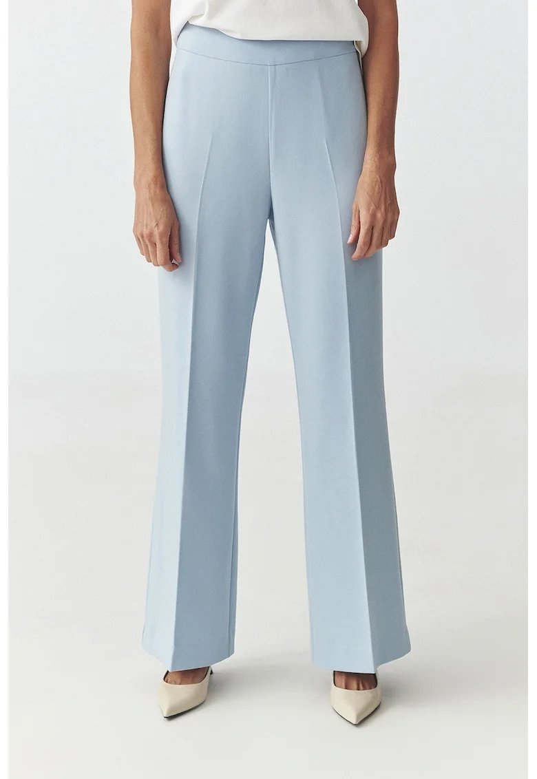 Pantaloni drepti cu fermoar lateral, Albastru pastel