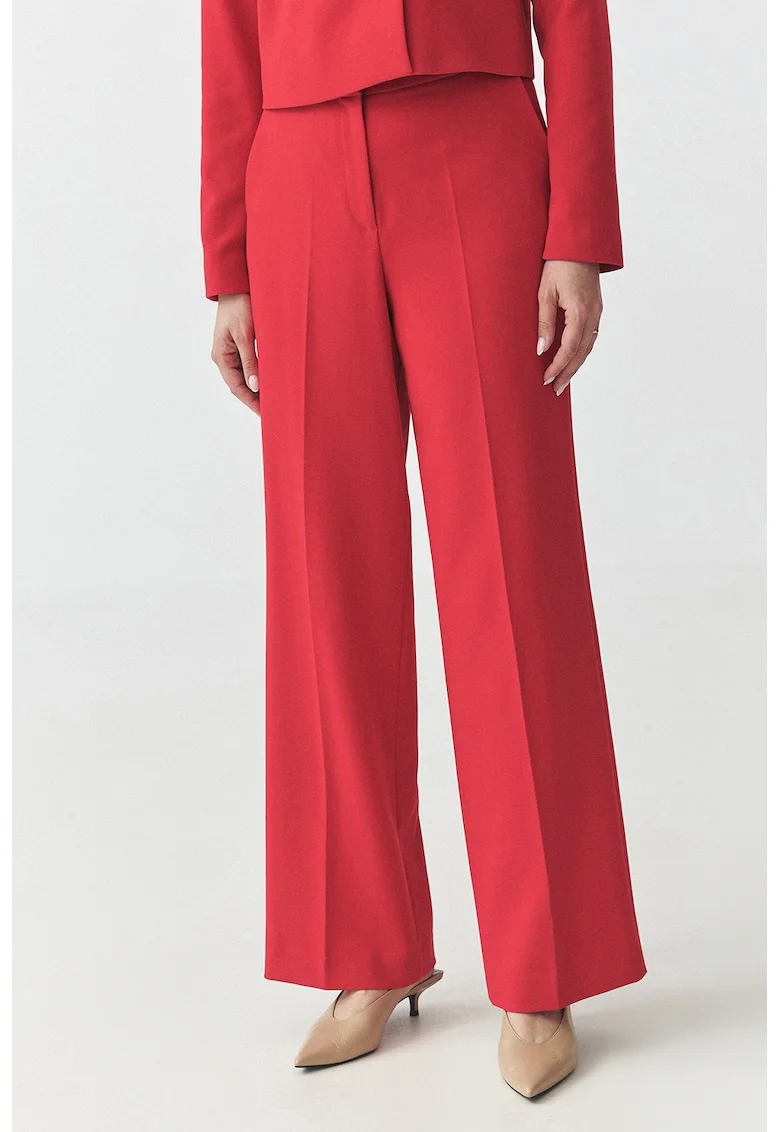 Pantaloni cu croiala ampla si talie medie, Rosu vermillion