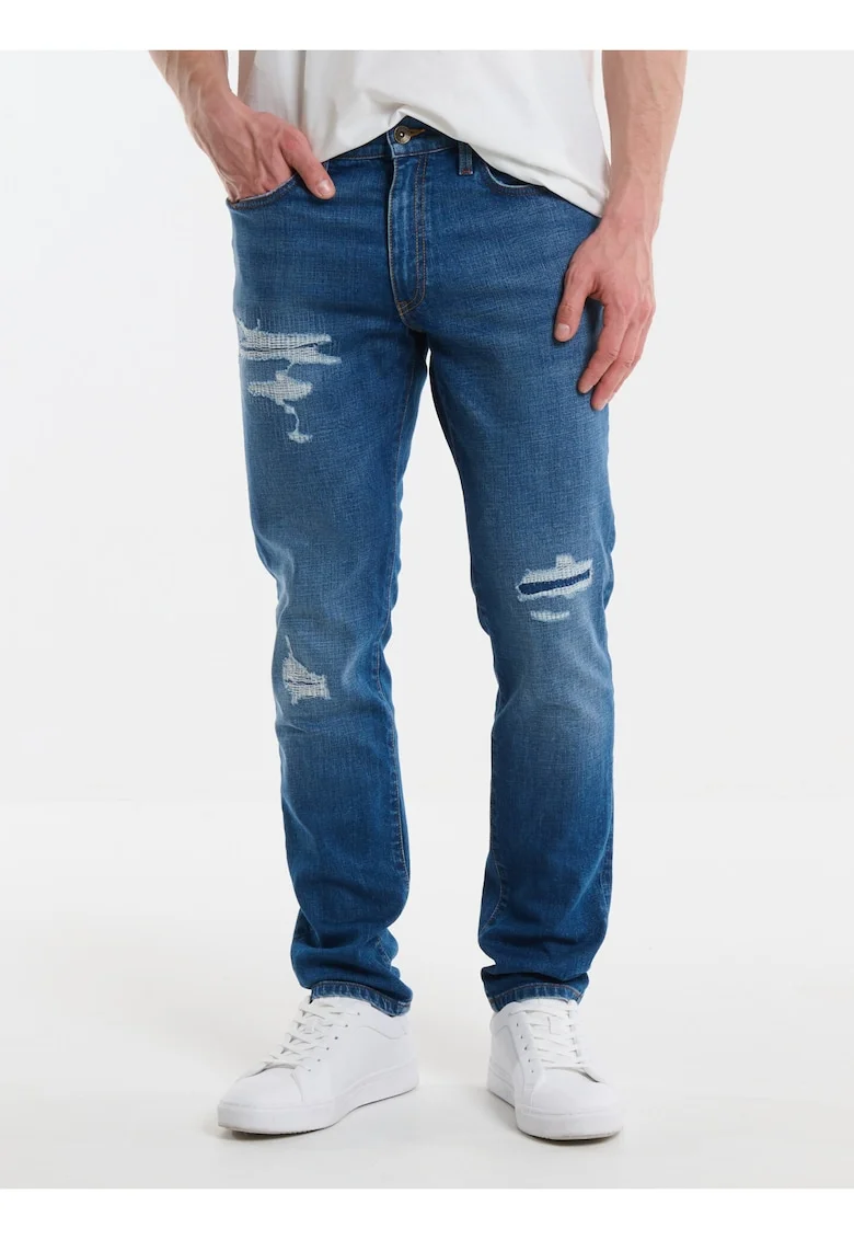 Blugi barbati  Terry Carrot 419, conici, albastri, denim elastic, design cu 5 buzunare