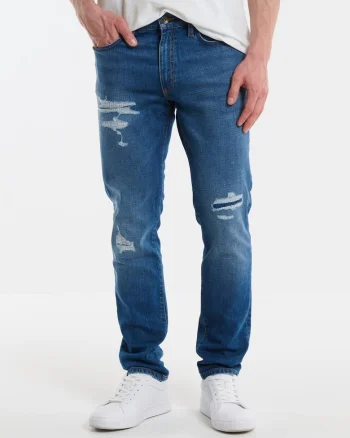 Blugi barbati  Terry Carrot 419, conici, albastri, denim elastic, design cu 5 buzunare