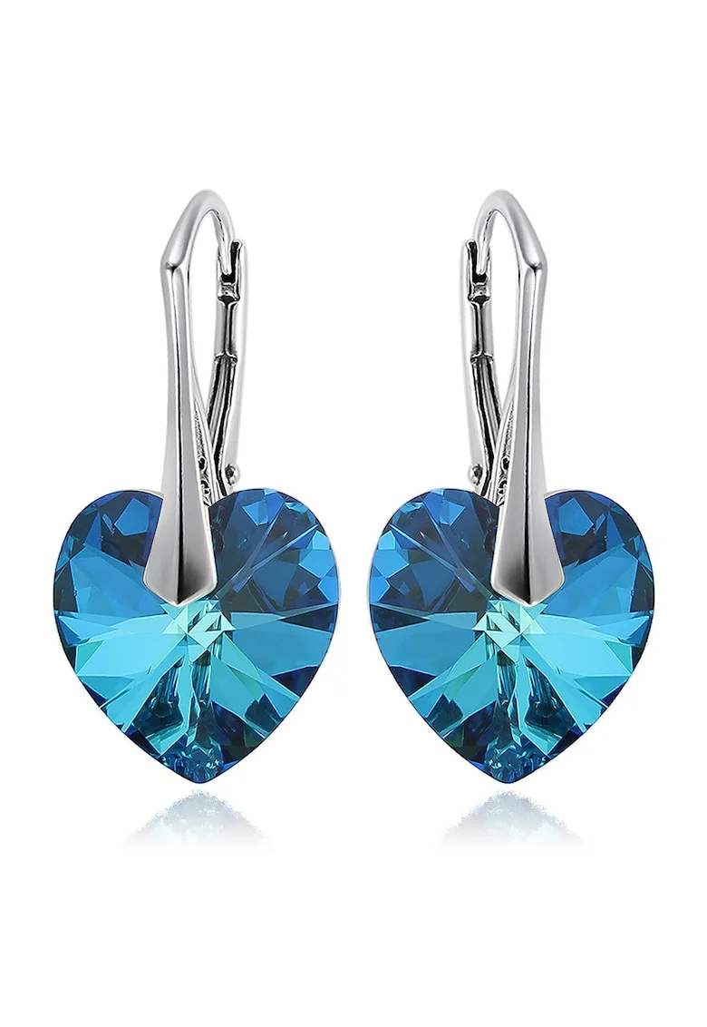 Cercei Argint 925 placat cu rodiu cu cristale Swarovski® Heart Bermuda Blue 14 mm Leverback
