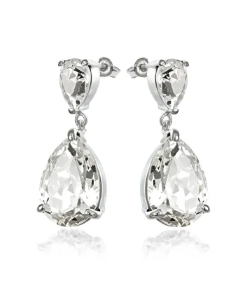 Cercei Argint 925 placat cu rodiu cu cristale Swarovski® Queen Pear Crystal Clear Surub