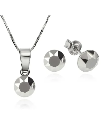 Set Argint 925 placat cu rodiu cu cristale Swarovski® Xirius Light Chrome 6mm Surub + Lant