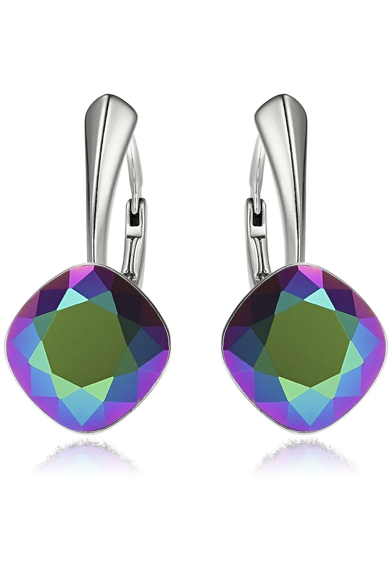 Cercei Argint 925 placat cu rodiu cu cristale® Princess Square 10mm Scarabeus Green Leverback