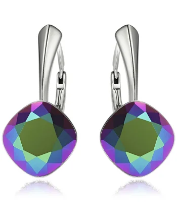 Cercei Argint 925 placat cu rodiu cu cristale® Princess Square 10mm Scarabeus Green Leverback